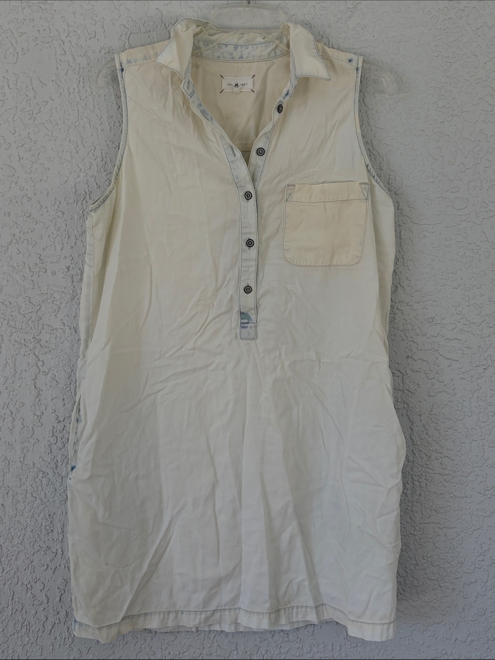Lou & Grey Cream Casual Sleeveless lightweight denim dress pockets size M